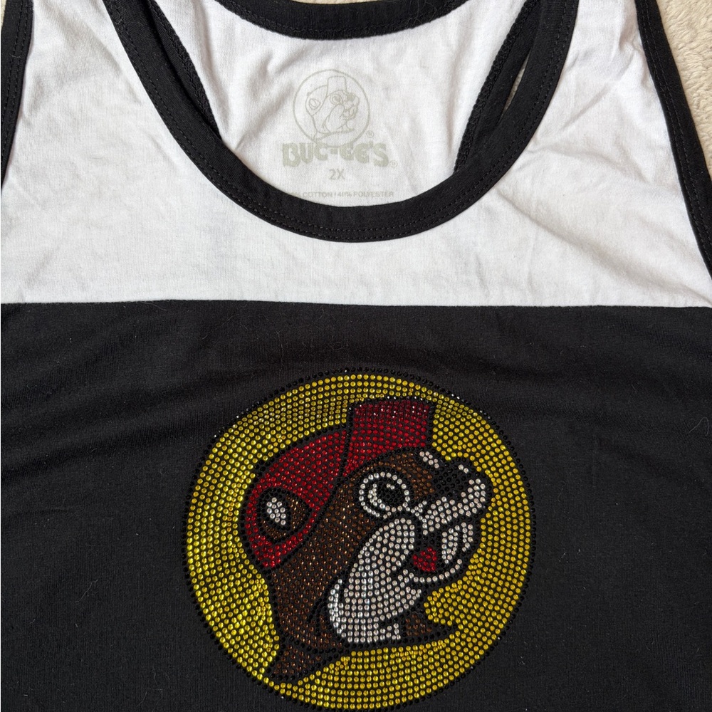 NWT Buc-ee’s Black and White Tank Top with Rhinetone Logo Women Size 2X - Picture 2 of 5